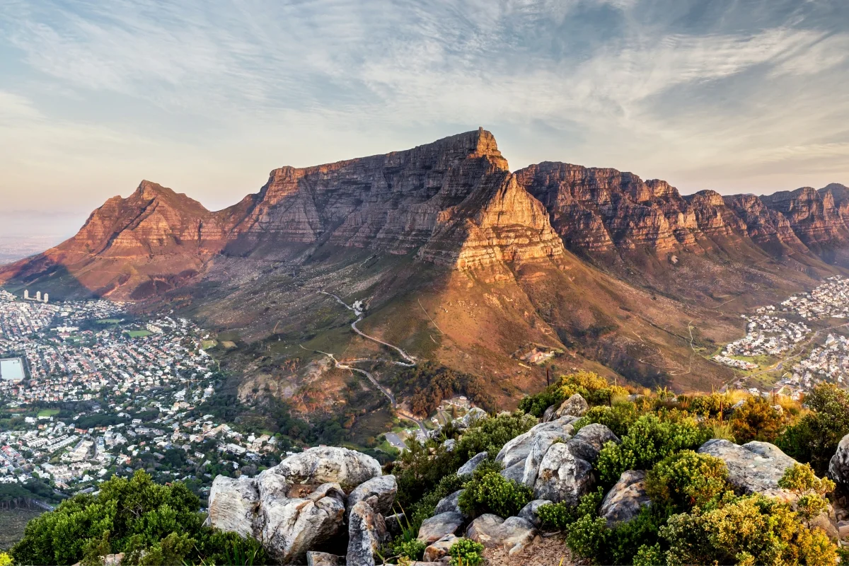 A breathtaking view of Table Mountain and the city of Cape Town, Atzaro Cape Town.