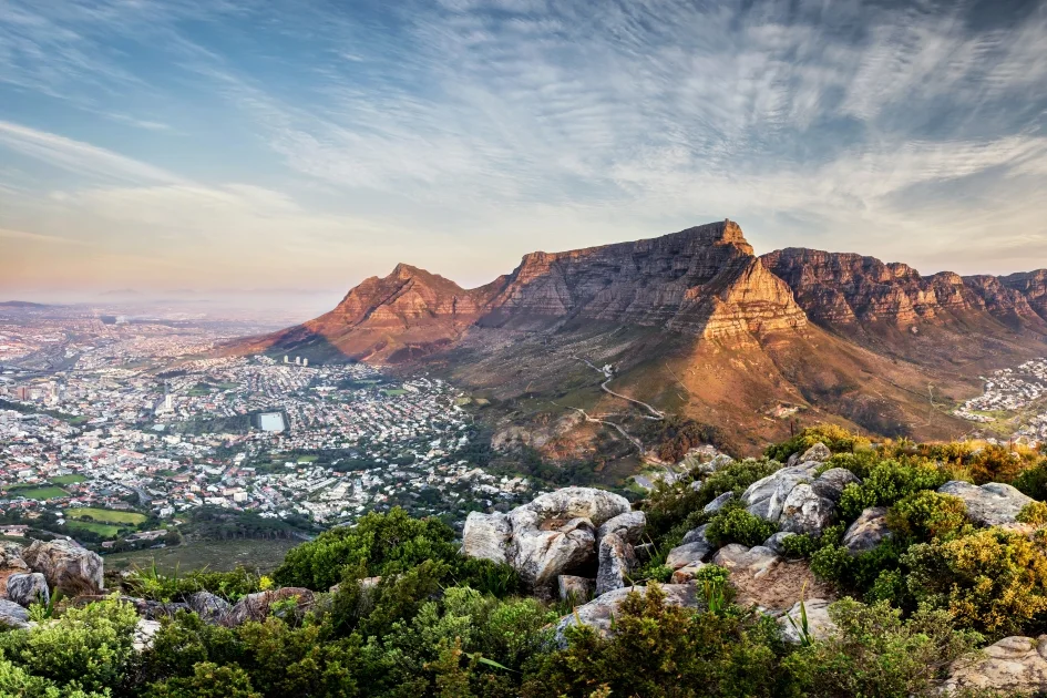 A breathtaking view of Table Mountain and the city of Cape Town, Atzaro Cape Town.