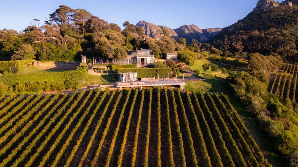 Situated high above its rolling vineyards, the boutique wine farm Beau Constantia offers breathtaking views