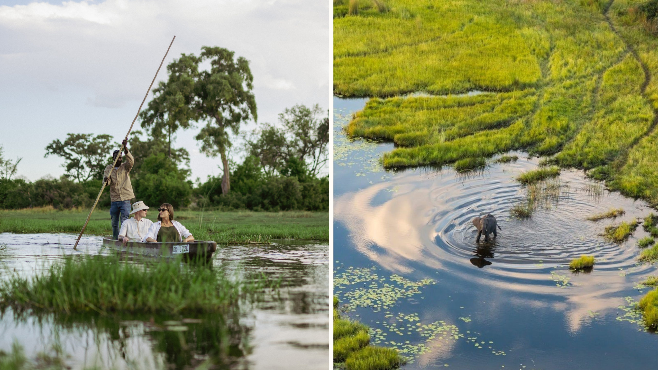 Guests enjoying a mokoro activity at the Atzaro Okavango Luxury Safari in the Okavango Delta in Botswana