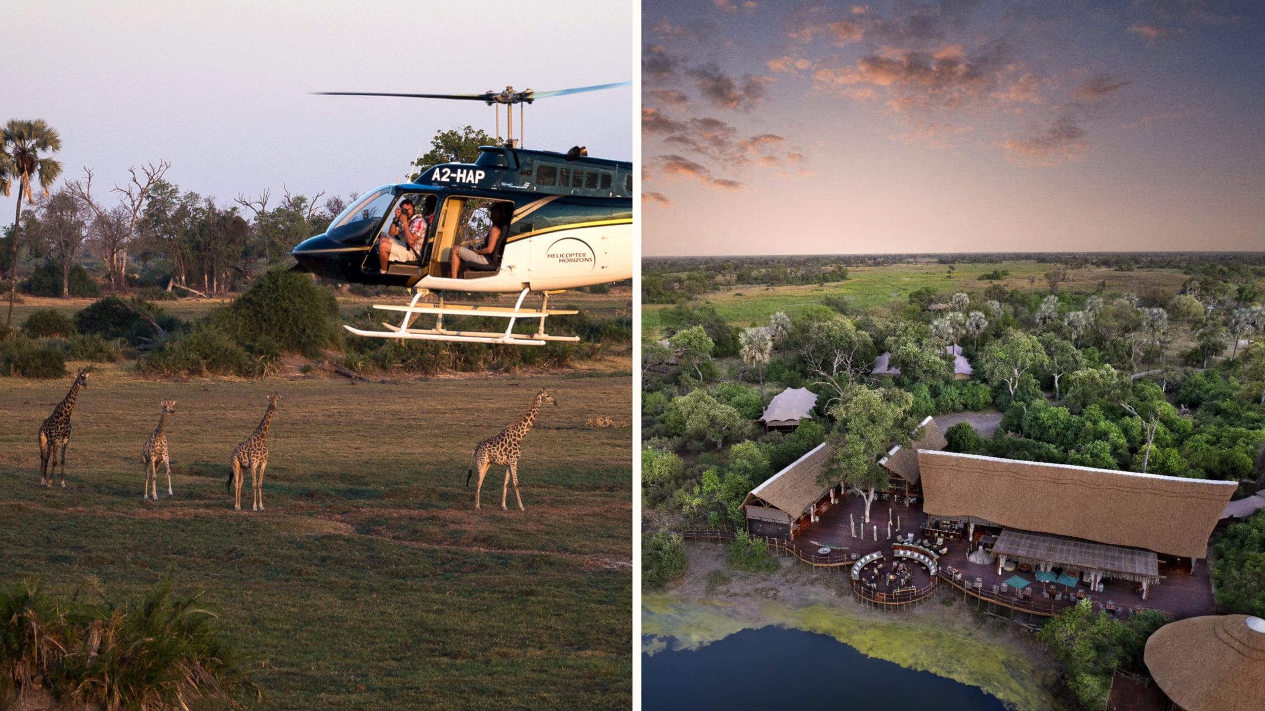 aerial view of the atzaro okavango luxury camp in the okavango delta in botswana